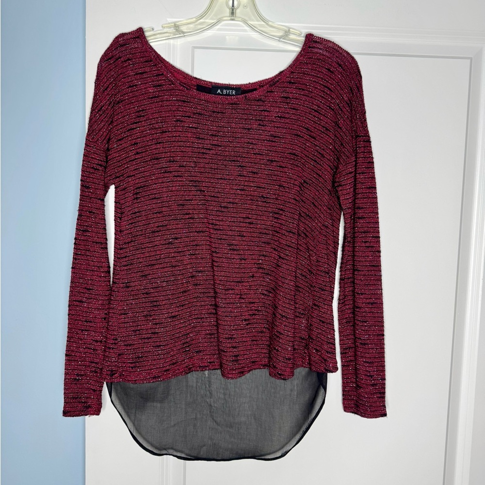 🍓6/$15🍓 Red & Black Shimmer Sheer Back Top